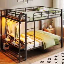 Load image into Gallery viewer, Bunk Bed With Storage Shelves, Clothes Hooks, LED Light