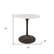 Load image into Gallery viewer, 30" Rounded Marble And Iron Pedestal Base Dining Room Table - White
