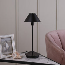 Load image into Gallery viewer, Metal Bedside Table Lamp With Black Cone Shade - Black