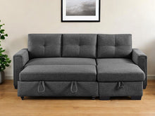 Load image into Gallery viewer, Polyester Blend Convertible Futon Sleeper Sofa With Black Legs - Dark Gray