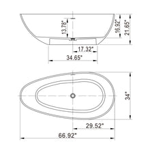 Load image into Gallery viewer, 66.9" x 34" x 21.7" Freestanding Solid Surface Soaking Bathtub For Bathroom - Matte White