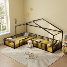 Load image into Gallery viewer, L-Shaped Montessori Bed For 2 Kids With Partitioned Fence
