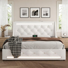 Load image into Gallery viewer, Wingback Upholstered Bed Frame With LED Lights, Charging Station