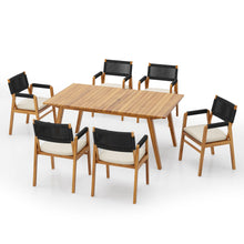 Load image into Gallery viewer, Outdoor 7 Pieces Patio Slat Design Acacia Upholstered Dining Set