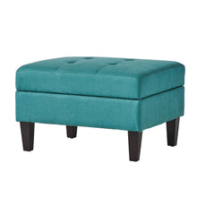 Load image into Gallery viewer, Tufted Waffle Stitch Upholstered Storage Ottoman With Wood Legs - Teal
