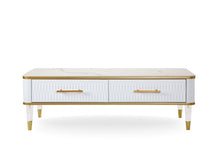 Load image into Gallery viewer, Gold And Faux Stone Rectangular Coffee Table With Drawer - White