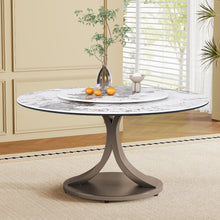 Load image into Gallery viewer, Round Dining Table With 360° Rotating Lazy Susan Scratch & Heat - Dark Purple / White