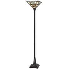 Load image into Gallery viewer, Torchiere Floor Lamp With Gray And Ivory Abstract Tiffany Glass Novelty Shade - Bronze