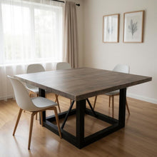 Load image into Gallery viewer, 60" Solid Wood And Iron Frame Base Square Dining Table - Dark Brown