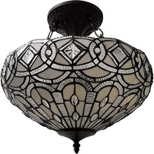 Load image into Gallery viewer, Tiffany Style Two Light Glass Dimmable Semi Flush Ceiling Light - Black / Gray