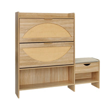 Load image into Gallery viewer, Shoe Storage Cabinet Rattan Shoe Storage Organizer With 2 Flip Drawers, A Storage Drawer And A Bench For Entryway, And Hallway - Light Brown
