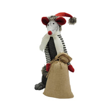 Load image into Gallery viewer, Fabric Rodent Christmas Figurine (Set of 2) - Gray / Brown / Red