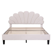 Load image into Gallery viewer, Upholstered Platform Bed With Flower Pattern Headboard