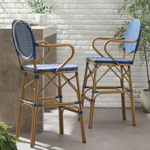 Load image into Gallery viewer, Outdoor Wicker And Aluminum French Barstools (Set of 2)