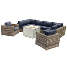 Load image into Gallery viewer, Premium 6 Person Wicker Patio Seating Group With Deep Cushions And Concrete Fire Pit - Gray Mix