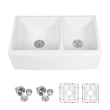 Load image into Gallery viewer, Sink 33" Double Bowl 60 / 40 Kitchen Sink With Deep Basin And Grids - White