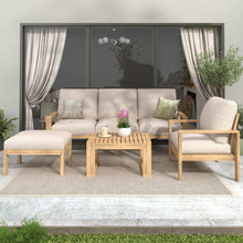 Load image into Gallery viewer, Outdoor 4 Pieces Acacia Sectional Patio Sofa Set - Light Gray / Teak