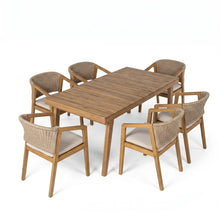 Load image into Gallery viewer, 7 Piece Outdoor Dining Set With Rectangular Table And 6 Arm Chairs - Beige / Brown / Brown Mix / Light Teak