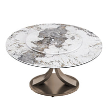 Load image into Gallery viewer, Round Dining Table With 360° Rotating Lazy Susan Scratch & Heat - Dark Purple / White