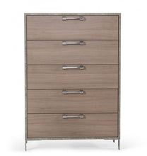 Load image into Gallery viewer, Solid Wood Five Drawer Chest - Brown Oak / Gray
