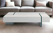 Load image into Gallery viewer, 53" Wood And Glass Sled Coffee Table - White And Clear