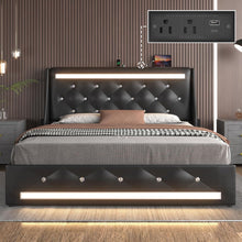 Load image into Gallery viewer, Wingback Upholstered Bed Frame With LED Lights, Charging Station