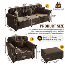 Load image into Gallery viewer, Upholstered Sofa Set With Nailhead Trim And Rolled Armrests, Includes Pillows