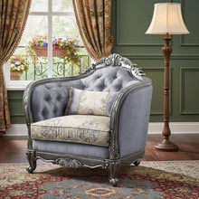Load image into Gallery viewer, Fabric And Platinum Floral Tufted Arm Chair 43" - Light Gray