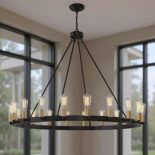 Load image into Gallery viewer, 40'' Candle Style Multi Light Metal Dimmable Chandelier - Black / Gold