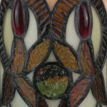 Load image into Gallery viewer, Geometric Floral Stained Glass Accent Lamp - Ivory And Brown