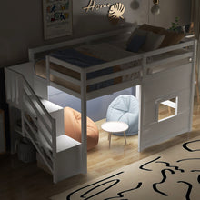 Load image into Gallery viewer, Loft Bed With Storage Staircase, Window & LED Light