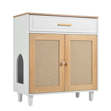 Load image into Gallery viewer, Pet Friendly Furniture Style Cat Litter Box House With Sisal Scratching Door And Charging Socket - Beige / White