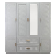 Load image into Gallery viewer, 75" Ribbed Texturere Wood Mirro Six Door Two Drawer Combo Dresser - White