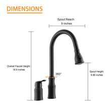 Load image into Gallery viewer, 16.9" Kitchen Sink Faucet With Separate Handle And Pull Down Sprayer, Lead Free Brass - Matte Black