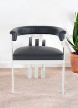 Load image into Gallery viewer, Upholstered Faux Leather Slat Back Dining Arm Chair - Black