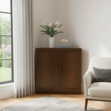 Load image into Gallery viewer, Wood Corner Accent Cabinet With Two Doors - Walnut