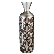 Load image into Gallery viewer, Geometric Cylinder Poly Floor Vase - Brown / Silver