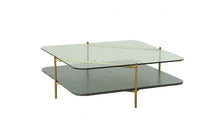 Load image into Gallery viewer, Glass Square Coffee Table With Shelf - Gold And Clear