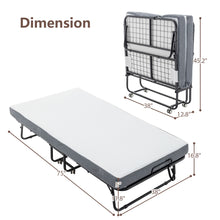 Load image into Gallery viewer, Foldable Metal Frame Bed For Guest With Memory Foam Mattress On Wheels, Saving Space Rollaway Bed
