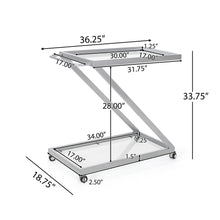 Load image into Gallery viewer, Modern Z Shaped Bar Cart With Tempered Glass Shelves - Silver