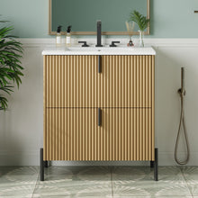 Load image into Gallery viewer, Fluted Bathroom Vanity With Ceramic Sink, Freestanding Design