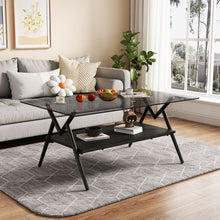 Load image into Gallery viewer, Rectangle Coffee Table With Tempered Glass Top And Shelf, Modern Table For Living Room