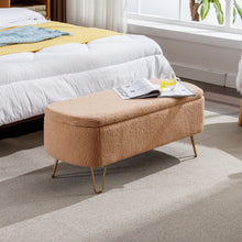 Load image into Gallery viewer, Storage Ottoman Bench For End Of Bed Legs, Modern Camel Faux Fur Entryway Bench Upholstered Padded With Storage For Living Room Bedroom