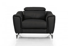 Load image into Gallery viewer, 42" Genuine Leather And Silver Solid Color Lounge Chair - Black