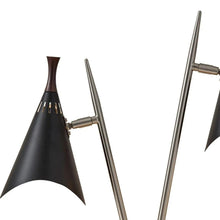 Load image into Gallery viewer, Metal Two Light Desk Lamp With Black Cone Shades - Black And Silver