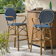 Load image into Gallery viewer, Outdoor Wicker And Aluminum French Barstools (Set of 2)
