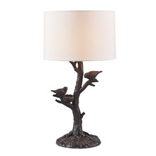 Load image into Gallery viewer, Birds In A Tree Table Lamp With White Drum Shade - Dark Deep Red