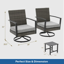 Load image into Gallery viewer, 3 Piece Patio Furniture, Swivel Rocker Bistro Set With Side Table & Cushions For Porch - Gray
