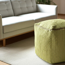Load image into Gallery viewer, 18" Cotton And Jute Cube Pouf Ottoman - Citron And Natural