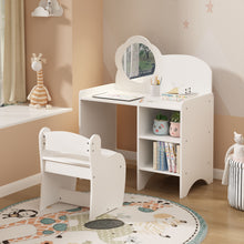 Load image into Gallery viewer, Kids Vanity Table With Mirror And Chair, Dressing Makeup Desk With Storage Shelves - White